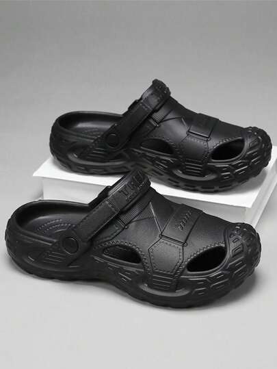 Men's Thick Sole Elevated Wear-Resistant EVA One-Piece Comfortable Slide Sandals, Solid Color Slip-On Backless Driving & Beach Sandals, Quick-Drying Comfortable Men's Closed Toe Beach Shoes