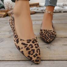 Leopard Print Pointed Toe Flat Shoes For Women, Low Vamp Soft Bottom Comfortable Versatile Commuter Shoes - Leopard Print - View 6