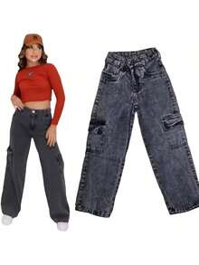 Graphite Cargo Jeans For Girls (Youth) - Gris Oscuro - Ver 4