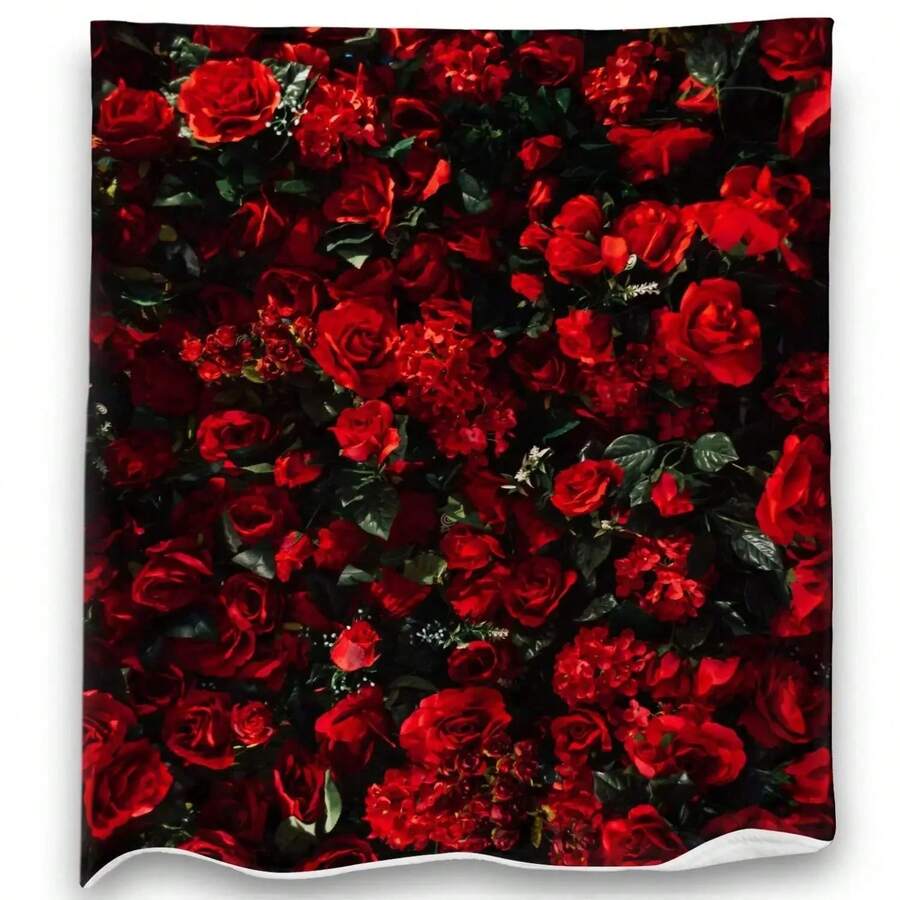 Red Rose Blanket Rose Flowers Throw Blanket Soft Warm Premium Flannel Blanket For Sofa Chair Bed Office Travelling Camping Gifts#Color_1,Size_150X220CM - màu đen - Xem 1