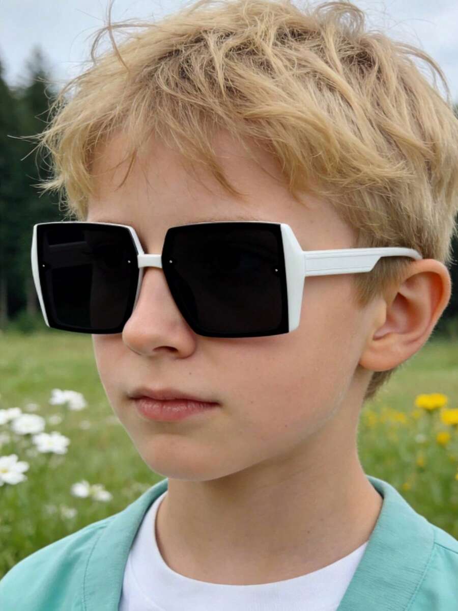 1PC Boy's And Girl's 8-14Y Polycarbonate Square Large Frame Cool Personalized Fashion Slasses, Outdoor Street Snap Sun Protection Outfit, With Glasses Box - Multicolor - View 1