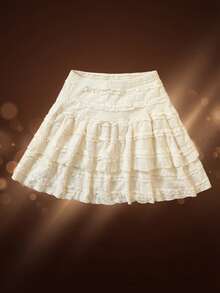 Tween Girl High Waist Layered Ruffle Hem Skirt, Sweet & Elegant, Suitable For Holidays, School Style, Back To School (YY922) - Apricot - View 1
