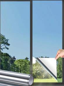 1 Roll One-Way Privacy Window Film, Heat Insulation Anti-UV Sunshade Window Sticker, One-Way Vision Anti-Peeping Sunshade Balcony Blackout Glass Sticker, Home & Office UV Protection Heat Control Reflective Glass Door Decal - Privacy Window Film - View 1
