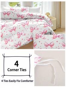 三件套可爱蝴蝶结图案被套,柔软透气的超细纤维面料,四季皆宜,可机洗,不易褪色、起球或缩水,简约清新风格,适用于卧室,适合双人床/大号床/单人床,居家/宿舍/酒店/礼品皆可。 - 彩色 - 查看 7