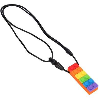 Collar Mordedor de Silicona, Collar Mordedor de Alta Resistencia a la Tracción Resistente a Altas Temperaturas, de Moda para Autismo (Mordedor de bloques de construcción arcoíris,40920942