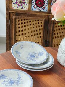 1/2/4pcs French Embossed Blue And White Ceramic Plates, 6inch Premium Ceramic Cake/Dessert/Fruit/Snack/Appetizer/Afternoon Tea Plates, Suitable For Gatherings, Hotels, Elegant Gifts - Multicolor - View 10