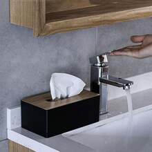 木质纸巾盒套装，带木盖和塑料纸巾盒，适用于家庭、餐厅、办公室、酒店房间（黑色/白色） - 彩色 - 查看 4