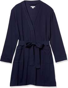 Essentials Women's Lightweight Waffle Mid-Length Robe (Available In Plus Size) - Navy - View 9