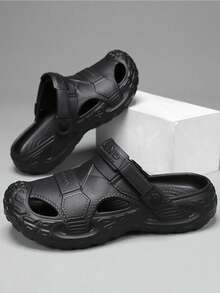 Men's Thick Sole Elevated Wear-Resistant EVA One-Piece Comfortable Slide Sandals, Solid Color Slip-On Backless Driving & Beach Sandals, Quick-Drying Comfortable Men's Closed Toe Beach Shoes - Black - View 4