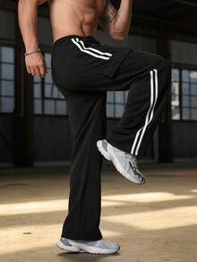 Plus Size Men's Sports Pants, Plus Size Casual Sweatpants, Fashion Jumpsuit Suitable For Daily Fitness, Running, Basketball, Everyday Wear, Great Gift For Valentine's Day, Father's Day - 黑色 - 查看 3