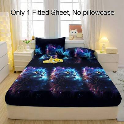 1pc Skin-Friendly & Breathable Starry Cat Pattern Mattress Cover, Soft & Comfortable Mattress Pad For Bedroom, Guest Room And Dorm, Mattress Protector, Bedding Set (Pillow Case Not Included)