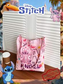 Disney 1 Pc Officially Licensed Lilo & Stitch Angel Printed Pink Storage Bag Lightweight Tote Bag, Cute Cartoon Shoulder Bag For Daily Use,For Women/Girls/Students, For Daily/Outing/Shopping/Valentine's Day Laundry Bag Laundry Storage Garment Bag Waterproof Bag Storage Bags Clothes Organizer Clothes Storage Clothes Bag Storage For Clothes Travel Essentials Travel Organizer - Pink - View 11