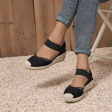 Breathable Rope Wedge Sandals With Closed Toe Design, Fashionable And Lightweight - Black - View 6