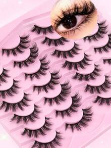 14 Pairs Of Natural Faux Mink Eyelashes, D Curl 3D Thick & Long Synthetic False Eyelash Strips, Cat Eye Style Strip Lashes,Lashes,Eyelashes,Fake Lashes - Fluffy Lashes - View 2