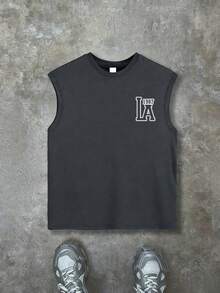 Boys' Los Angeles Graphic Tank Top - LA 1987 Varsity Print Retro Streetwear Loose Sleeveless Summer Daily Hangout Top - Dark Grey - View 2