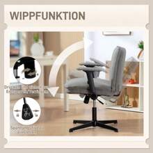 Office Chair With Folding Arms, Wide Desk Chair In Linen Look, Height Adjustable, Steel Base, Grey