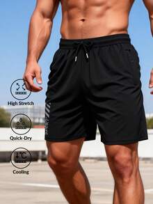 Men's Standard Size Icy Silk Shorts, Elastic Casual Sports Bermuda Shorts, Summer - Black - View 1