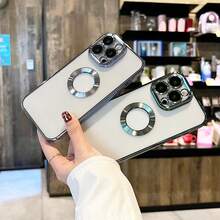 Hadaasi 1pc Luxury Electroplated Hollow Transparent Lens Film Soft Silicone Protective Phone Case With Cooling Holes & CD Pattern For IPhone 16 Pro/16 Pro Max/16 Plus/16/15 Pro/15 Pro Max/15 Plus/15/14 Pro/14 Pro Max/14 Plus/14/13 Pro/13 Pro Max/13/12 Pro/12 Pro Max/12/11 Pro Max/11/11 Pro, Pink - Baby Pink - View 7