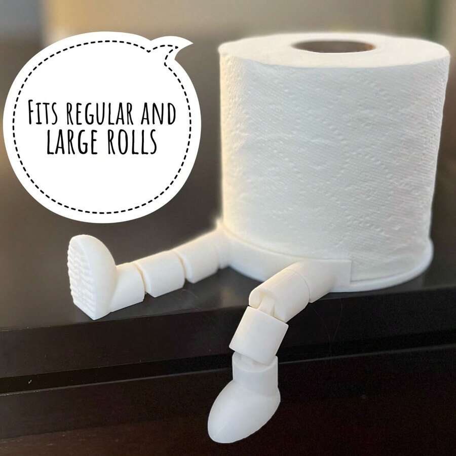 1个趣味可调节厕纸架，3D打印靴纹图案，浴室收纳 - 白色 - 查看 1