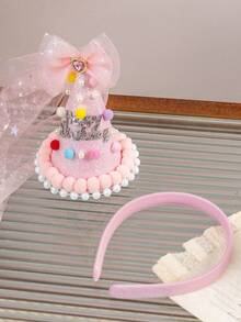 1pc Girls' Party Birthday Hat, Colorful Cake Hat With Letter, Tulle Bow, Candy Birthday Hair Accessory, Suitable For Birthday Party - Multicolor - View 6