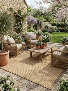 1 pieza Alfombra cuadrada de imitación de yute blanca y marrón. Resistente a los arañazos, lavable, ideal para propietarios de mascotas, adecuada para sala de estar, comedor, estudio, dormitorio y otras escenas, decoración del hogar versátil, de moda, nuevo lanzamiento - Multicolor - Ver 3