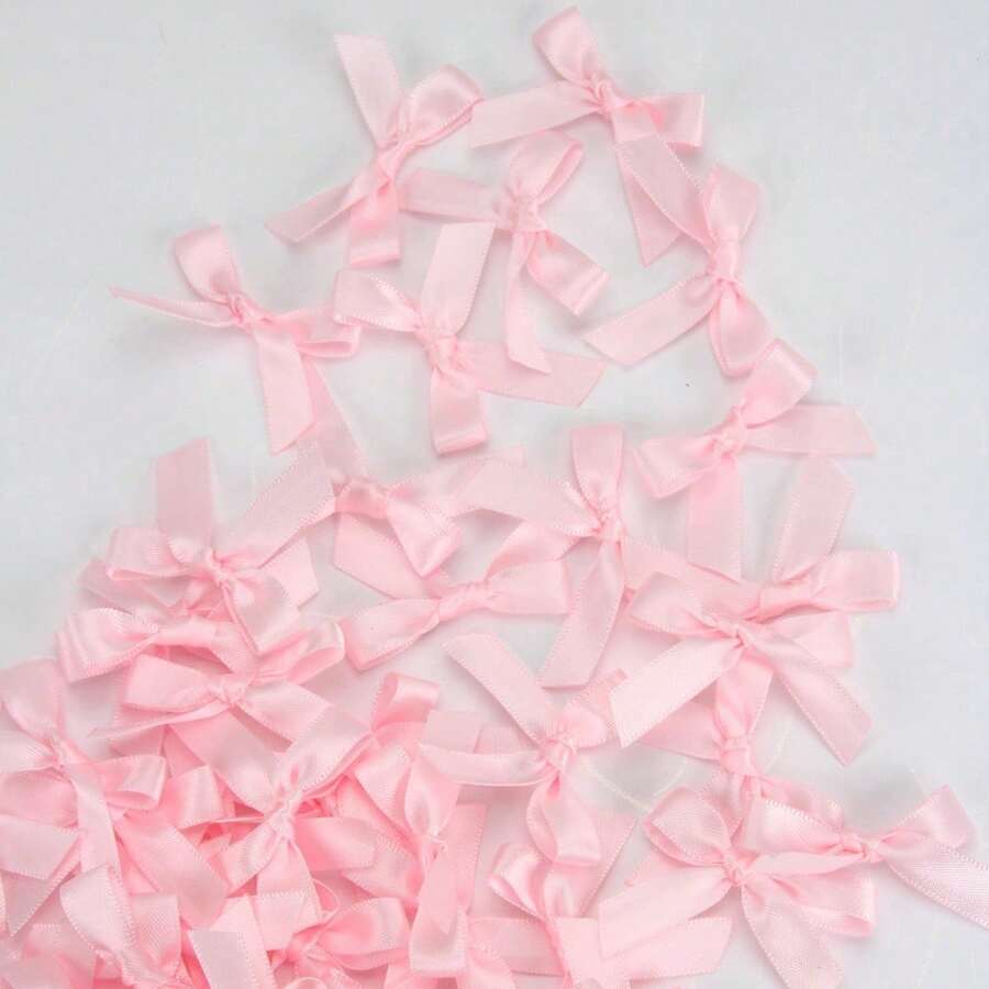 50Pcs/Pack Colorful Ribbon Bows Gift Packaging Decoration Handicraft Card Decoration, Hair Accessories, Jewelry Bows, Wedding Party Decoration, Christmas Decor, Room Decor, Home Decor-Pink Christmas For Holiday Gift Giving Valentine's Day - 粉色 - 查看 1