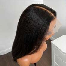 13x4 Lace Yaki Straight Lace Front Human Blended Wig, Double Textured Curly Straight Hair, No Glue Pre Pulled, Natural Black, Deep Split, Elegant Style, Unisex, Can Be Worn Directly Human Blended Hair Wig With Baby Hair Natural Color - Natural & Black - View 7