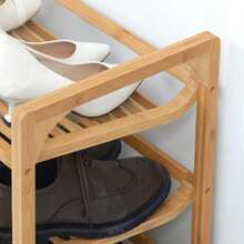 Shoe Rack, Shoe Organizer, 3-Tier Shoe Rack With Handle For Up To 9 Pairs Of Shoes, Bamboo, 76 X 33 X 51 Cm, Natural