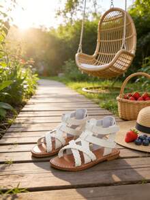 1 Pair Classic & Fashionable Roman Sandals For Girls, Anti-Slip & Durable, Suitable For Summer - White - View 1