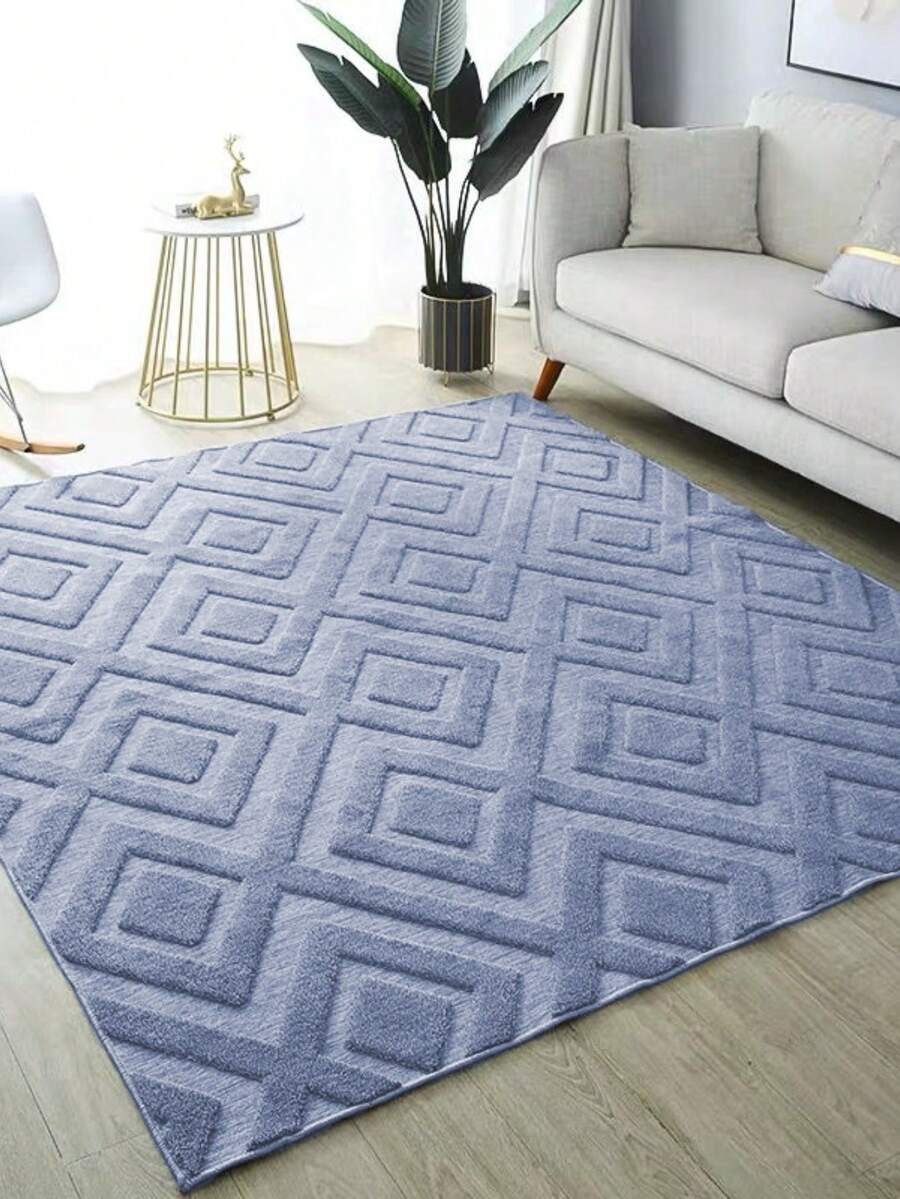 Large 3D High Relief Velvet Rug For Living Room/Bedroom, 1.45 X 1.95 Meters, Non-Slip. - Kim cương màu xanh xám - Xem 1