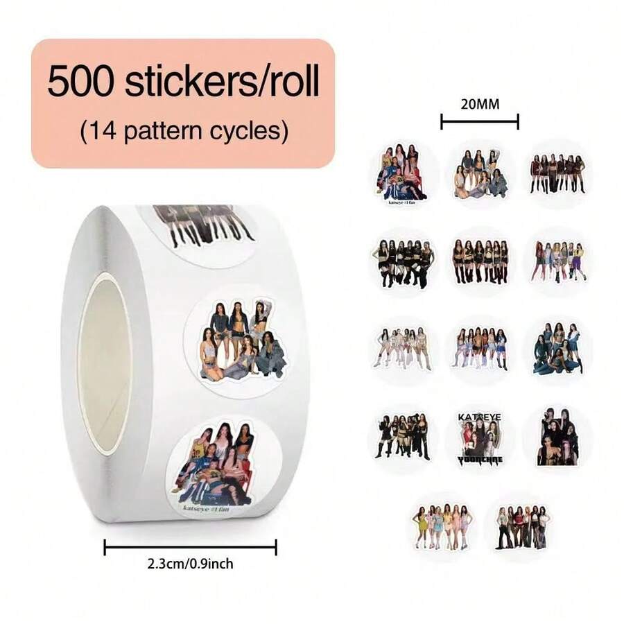 1卷/包 Katseye 女团卷曲贴纸，适用于剪贴簿、水瓶装饰胶带、密封胶带 - 彩色 - 查看 1