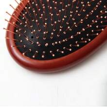 Wooden Long Handle Steel Pin Comb For Grooming Dogs & Cats, Air Cushion Fluffy Pet Grooming Brush - Maroon - View 5
