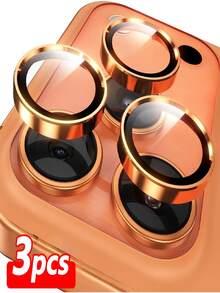 3pcs Orange Color Camera Protective Film Compatible With Iphone 17 Pro Max/17 Pro/16Pro Max/17/16/15/14/13/12/11/Pro Max/Plus/Mini, 9H Hardness Camera Protective Film, Metal Ring Lens, Anti-Scratch, Case Friendly, Anti-Fingerprint - Orange - View 8