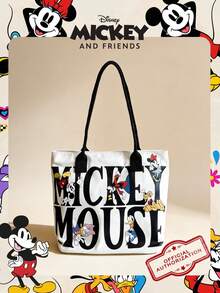 Disney 1 Túi đeo vai bằng vải canvas in hình chuột Mickey, dung tích lớn, có khóa kéo, thích hợp cho nam/nữ, bé gái và học sinh sử dụng hàng ngày/đi chơi/nghỉ mát. - trắng - Xem 1