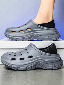 2022 New Men's Thick Sole Elevated Non-Slip Durable EVA One-Piece Comfortable Slide Sandals, Suitable For Driving, Beach, And Outdoor Activities - Grey - View 5