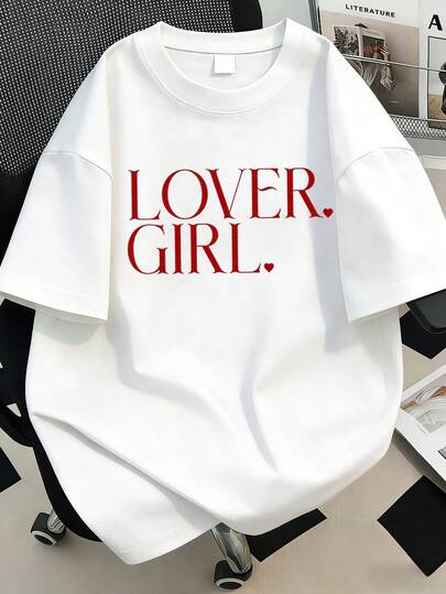 Plus Size Women's Valentine's Day Red Heart Graphic Print T-Shirt, Suitable For Valentine's Day, Mother's Day, Summer Wear