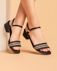 Sporty Rhinestone Buckle, Rustic Woven Design, Boho-Chic - 黑色辮子 - 查看 2