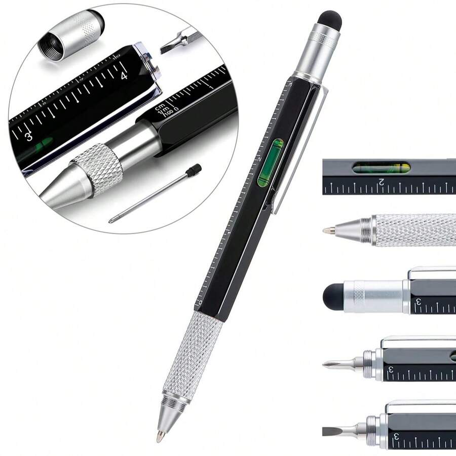6-In-1 Multifunctional Touchscreen Stylus Pen, All-In-One Technical Tool Pen With Flathead & Screwdriver, Ballpoint Pen, Stylus, Ruler, Level, Convenient Tool Kit, Great Gift For Men - Multicolor - View 1