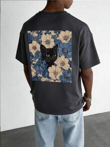 1 buah Kaos Pullover Lengan Pendek Bergambar Kucing untuk Anak Laki-laki Remaja, Atasan Musim Panas untuk Anak-anak, Pakaian Pelajar Muda - Dark Grey - View 3