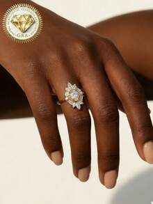 1pc Women's Engagement Ring, Palace Starburst Teardrop Ring, 2.3g 925 Sterling Silver, 1.5 Carat Moissanite, Bohemian Palace Style, Engagement, Proposal, Wedding Anniversary, Valentine's Day Gift, Comes With Moissanite Certificate And Elegant Gift Box - Gold - View 4