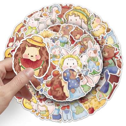 50张森林主题卡通贴纸，可爱手绘动物装饰，可用于水瓶、笔记本、手机壳、桌面装饰、行李箱，适合学校和办公室、室内和室外使用，奖励礼品。