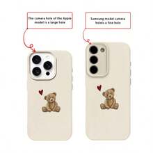 1pc TPU Soft Cute Teddy Bear Heart Pattern Phone Case Compatible With IPhone 17 Pro Max/17/16 Pro Max/15/13/12/11, S20 FE/A15/S24/A55, Redmi Note 11/12/13 Pro, Full Body Shockproof Soft Protective Cover - White - View 7