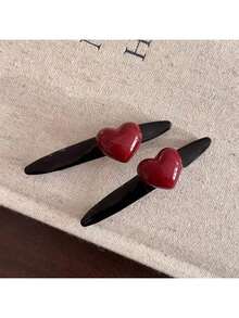 2 chiếc kẹp tóc hình trái tim màu đỏ cổ điển, kẹp tóc kiểu Pháp thanh lịch dùng cho tóc mái và tóc hai bên, phụ kiện tóc thời trang retro sang trọng, kẹp càng cua, kẹp tóc trượt - Nhiều màu - Xem 5