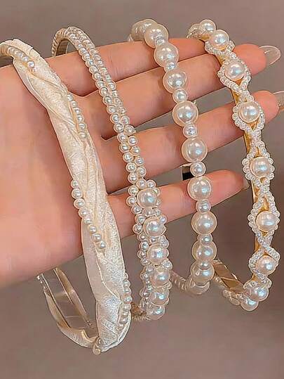 4pcs Pearl Headbands For Women, Elegant French Style Luxury Headpieces, Elegant High Crown Outdoor Hair Clips, Women Hair Accessories