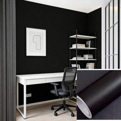 1 Roll Black Solid Self-Adhesive Wallpaper - Modern Matte Finish, Easy To Apply On Furniture And Cabinets, Thick And Durable Vinyl Material, Removable Waterproof Wallpaper Ideal For Wardrobe, Countertop And Door Renovation, Wall And Home Decor Furniture Renewal, Kitchen Backsplash, 15.7in X 39.3ft / 118.1in / 196.8in