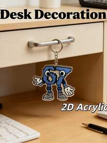 2D 平面卡通 67 号钥匙扣 | ，非常适合挂在钥匙和包包上，独特有趣的生日和庆祝活动礼物，亚克力吊坠搭配锌合金链 - 彩色 - 查看 5