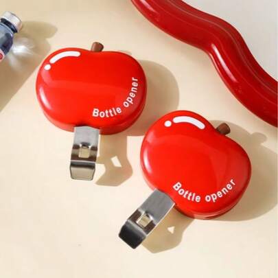 2pcs Apple Shaped Magnetic Bottle Cap Opener, Creative Cute Beer/Beverage Lid Opener, Multifunctional Fridge Adsorption Sealing Clip