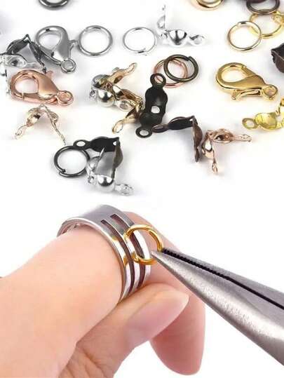 170 قطعة من مجموعة الحلقات القفل والحلقات المفتوحة لصنع المجوهرات والأساور والقلائد DIY - موصلات سبيكة حديدية للإكسسوارات والحرف اليدوية