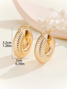 Textured Hoop Earrings - Gold - View 3