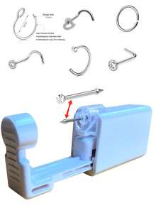 7件套一次性时尚鼻钉枪套装，心形和圆形鼻钉替换装，舒适